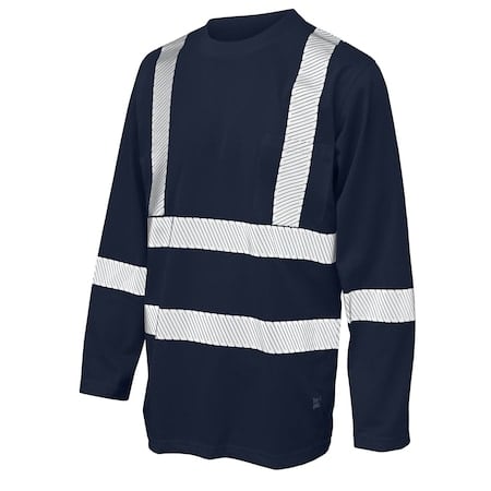 Hi-Vis Long Sleeve T-Shirt, 100% Polyester Micro-Mesh, Navy, 3XL MPN:ST082