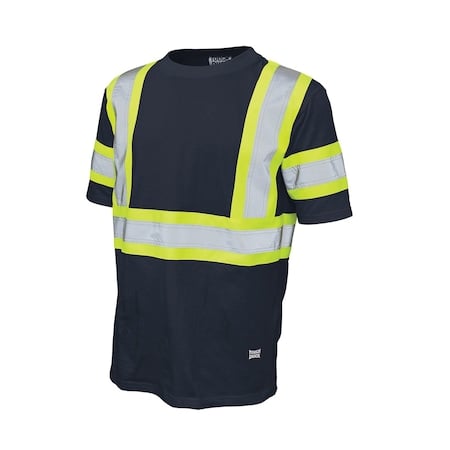 Short Sleeve Safety T-Shirt, 100% Cotton, Navy, 5XL MPN:ST112