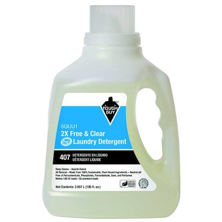 High Efficiency Laundry Detergent, 100 oz Jug, Liquid, Unscented, Clear MPN:5GUU1