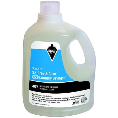 High Efficiency Laundry Detergent, 210 oz Jug, Liquid, Unscented, Clear MPN:5GUU2