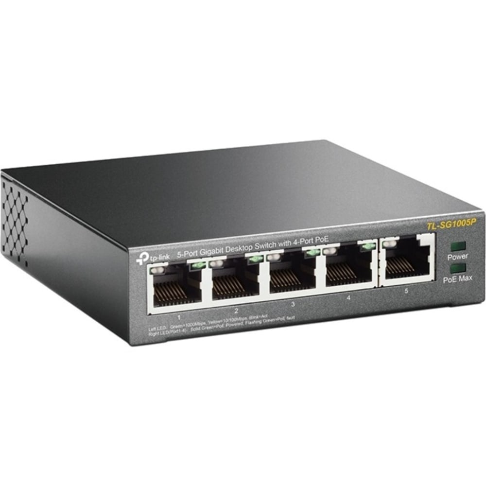TP-Link TL-SG1005P - 5-Port Gigabit PoE Switch - 4 PoE+ Ports @65W - Desktop - Plug & Play - Sturdy Metal w/ Shielded Ports - TLSG1005P MPN:TL-SG1005P
