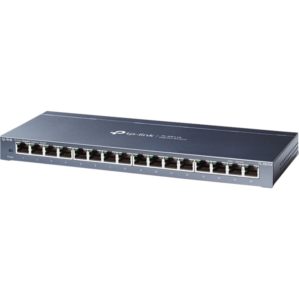 TP-Link TL-SG116 - 16-Port Gigabit Ethernet Network Switch - Desktop/ Wall-Mount, Fanless - Sturdy Metal w/ Shielded Ports - TLSG116 MPN:TL-SG116