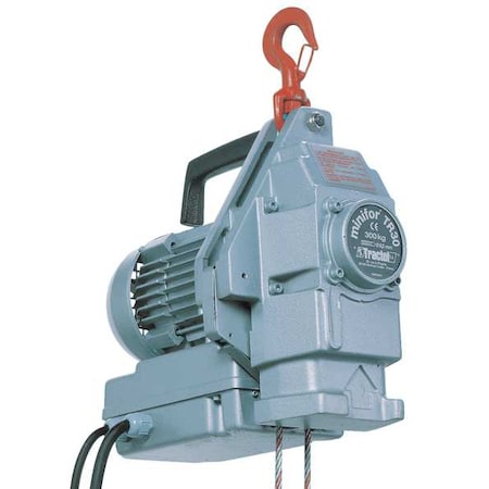 Electric Wire Rope Hoist, 220 lb, Unlimited, Hook Mounted - No Trolley, 115V AC, Gray MPN:260999