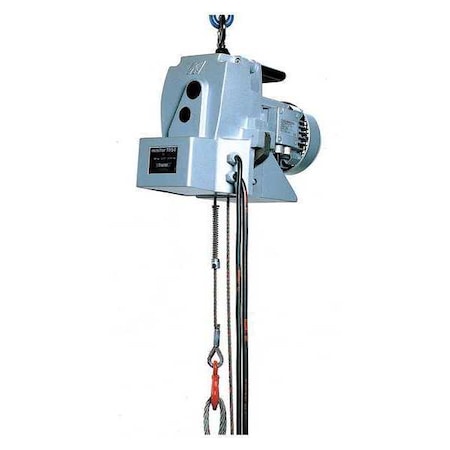 Electric Wire Rope Hoist, 1, 100 lb, Unlimited, Hook Mounted - No Trolley, 115-220V AC, Gray MPN:261039