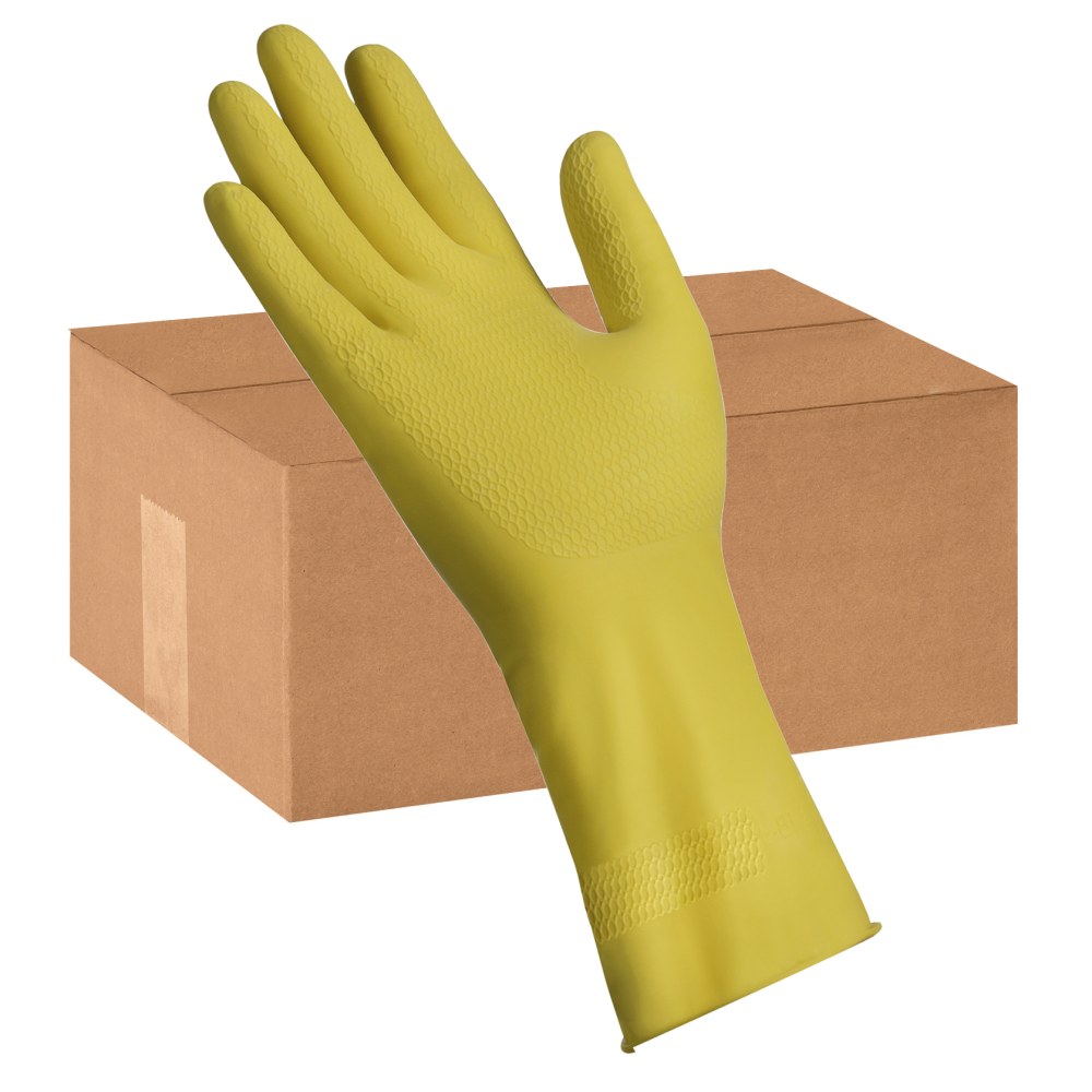 Tradex International Flock-Lined Latex General Purpose Gloves, Medium, Yellow, 24 Per Pack, Case Of 12 Packs