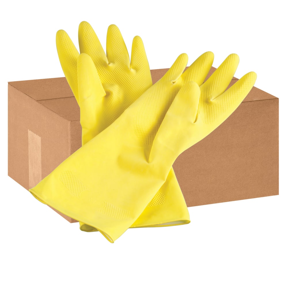 Tradex International Flock-Lined Latex General Purpose Gloves, Medium, Yellow, Pack Of 24 (Min Order Qty 3)