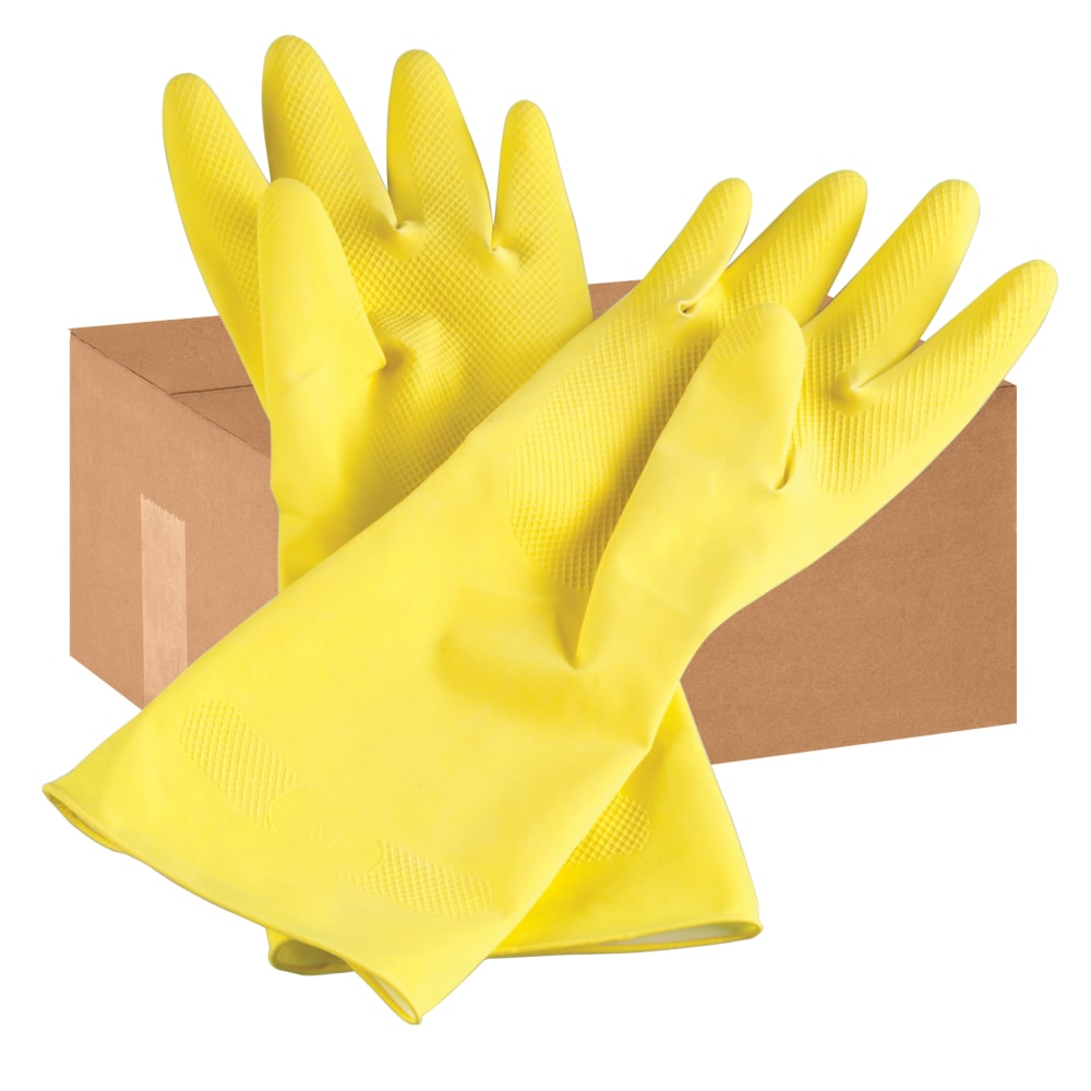 Tradex International Flock-Lined Latex General Purpose Gloves, Small, Yellow, 24 Per Pack, Case Of 12 Packs