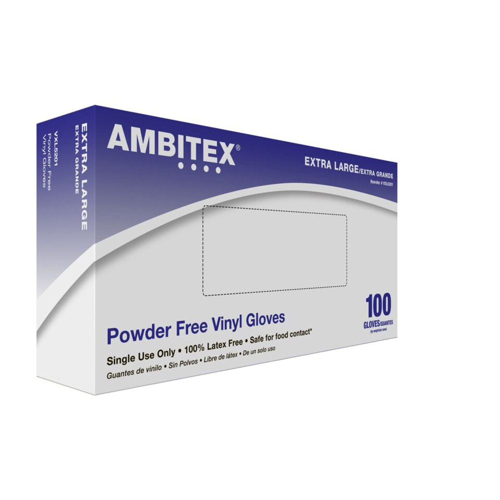 Tradex International Powder-Free Vinyl General Purpose Gloves, X-Large, Clear, Box Of 100 (Min Order Qty 12)