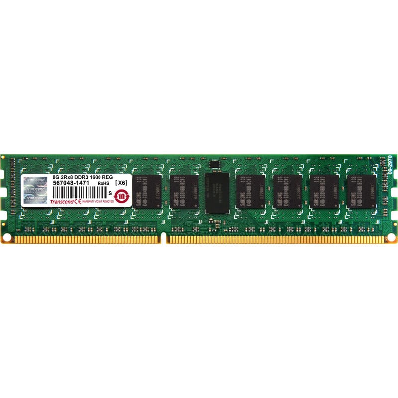 Transcend 8GB of DDR3 the Memory 240Pin Long-DIMM DDR3-1600 ECC Registered Memory - For Server - 8 GB - DDR3-1600/PC3-12800 DDR3 SDRAM - 1600 MHz - CL11 - ECC - Registered - 240-pin - DIMM - Lifetime Warranty MPN:TS1GKR72V6H