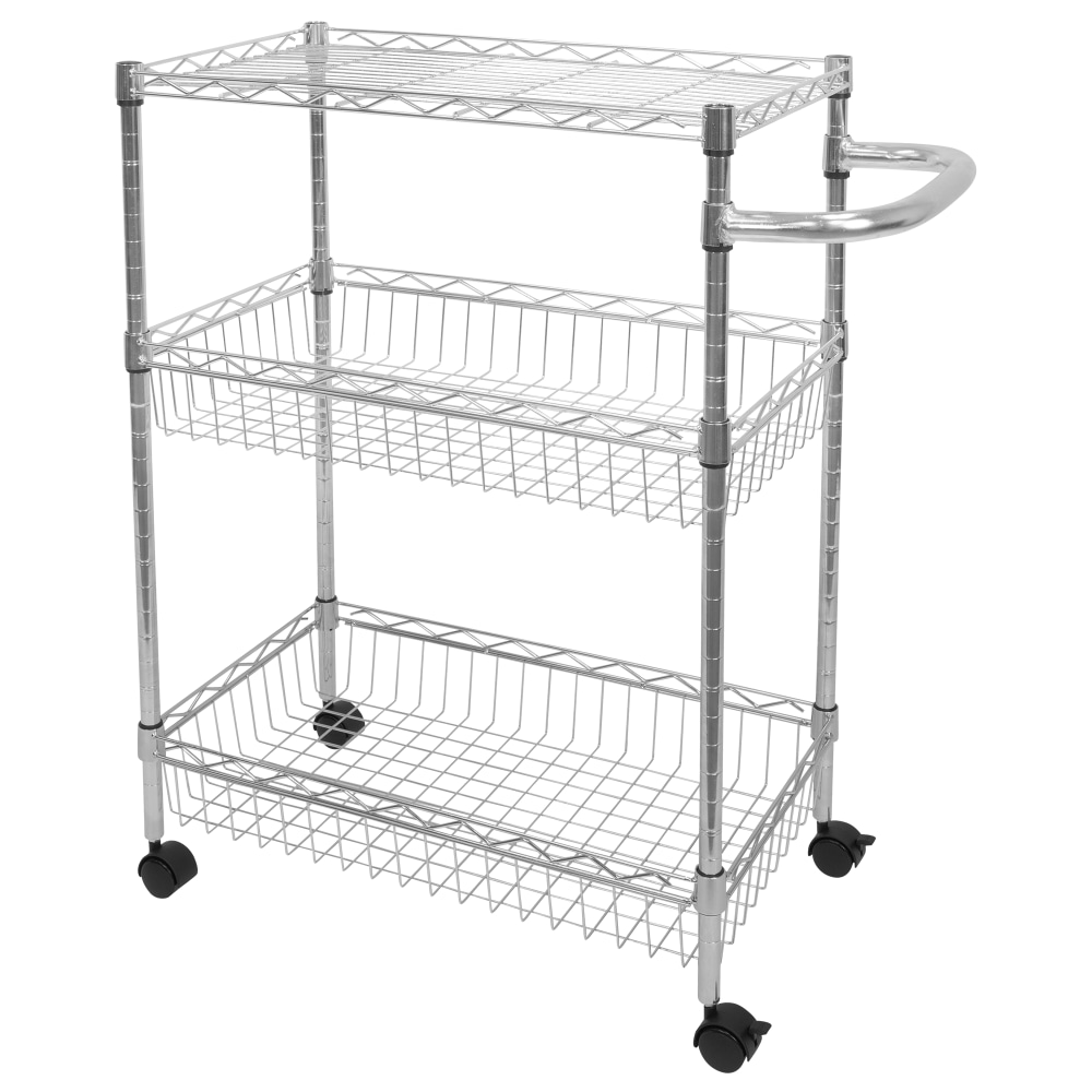 Mount-It! MI-7860 3-Tier Rolling Utility Cart, 32-1/2inH x 23-5/16inW x 13-1/2inD, Silver MPN:MI-7860