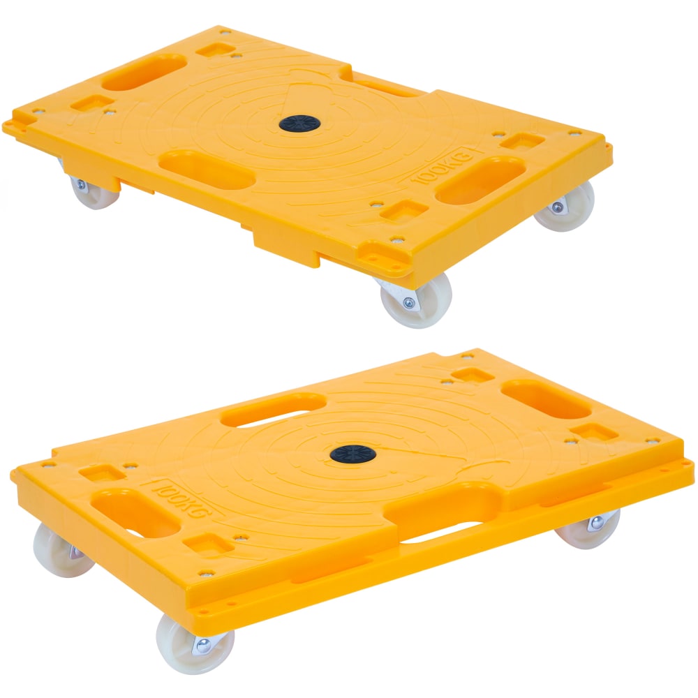 Mount-It! MI-928 Plastic Small Platform Mover Dollies, 3-1/4inH x 16-1/4inW x 11inD, Yellow, Pack Of 2 Dollies MPN:MI-928