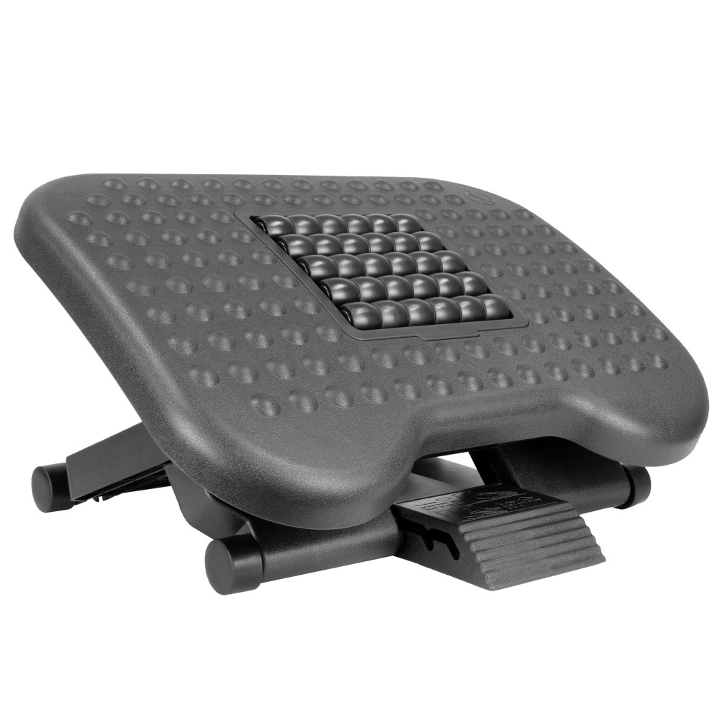 Mount-It! Under Desk Office Footrest With 3-Level Height Adjustment And Rolling Massaging Surface, 17inW x 6.75H