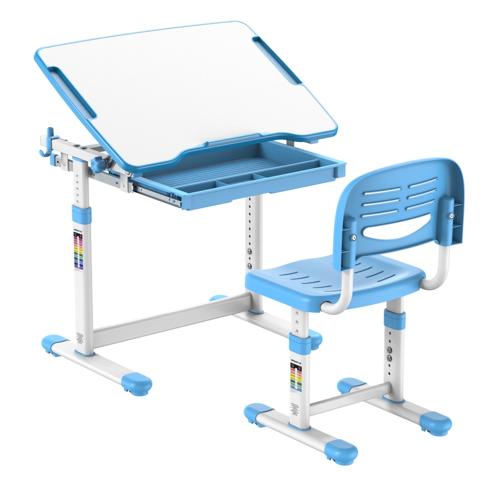 Mount-It! Kids Desk and Chair Set, Steel, White/Blue MPN:MI-10202