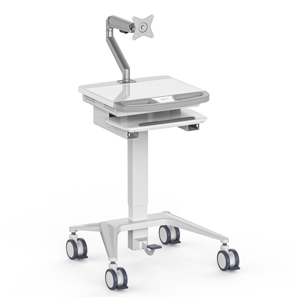 Mount-It! MedHub Mobile Medical Cart Workstation With Spring Arm Monitor Mount, 62-5/8inH x 25-5/8inW x 21-3/4inD, White/Gray MPN:MI-16016