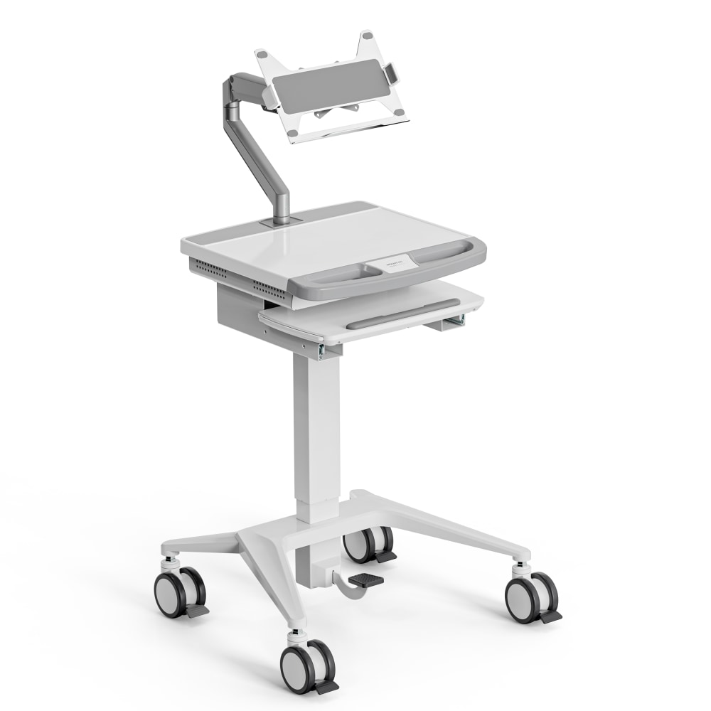 Mount-It! MedHub Mobile Medical Cart Workstation With Spring Arm Laptop Mount, White/Gray MPN:MI-16017