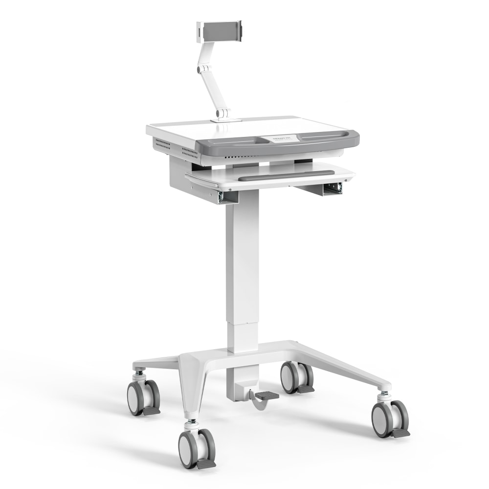 Mount-It! MedHub Mobile Medical Cart Workstation With Tablet Mount, 58-15/16inH x 25-5/8inW x 21-3/4inD, White/Gray MPN:MI-16018