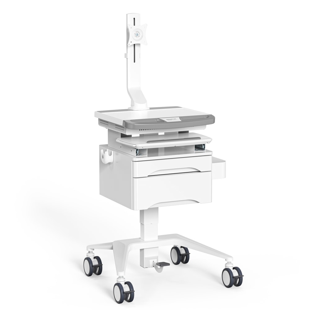 Mount-It! MedHub Mobile Medical Cart Workstation With Drawers And Monitor Mount, 65-7/16inH x 25-5/8inW x 21-3/4inD, White/Gray MPN:MI-16025