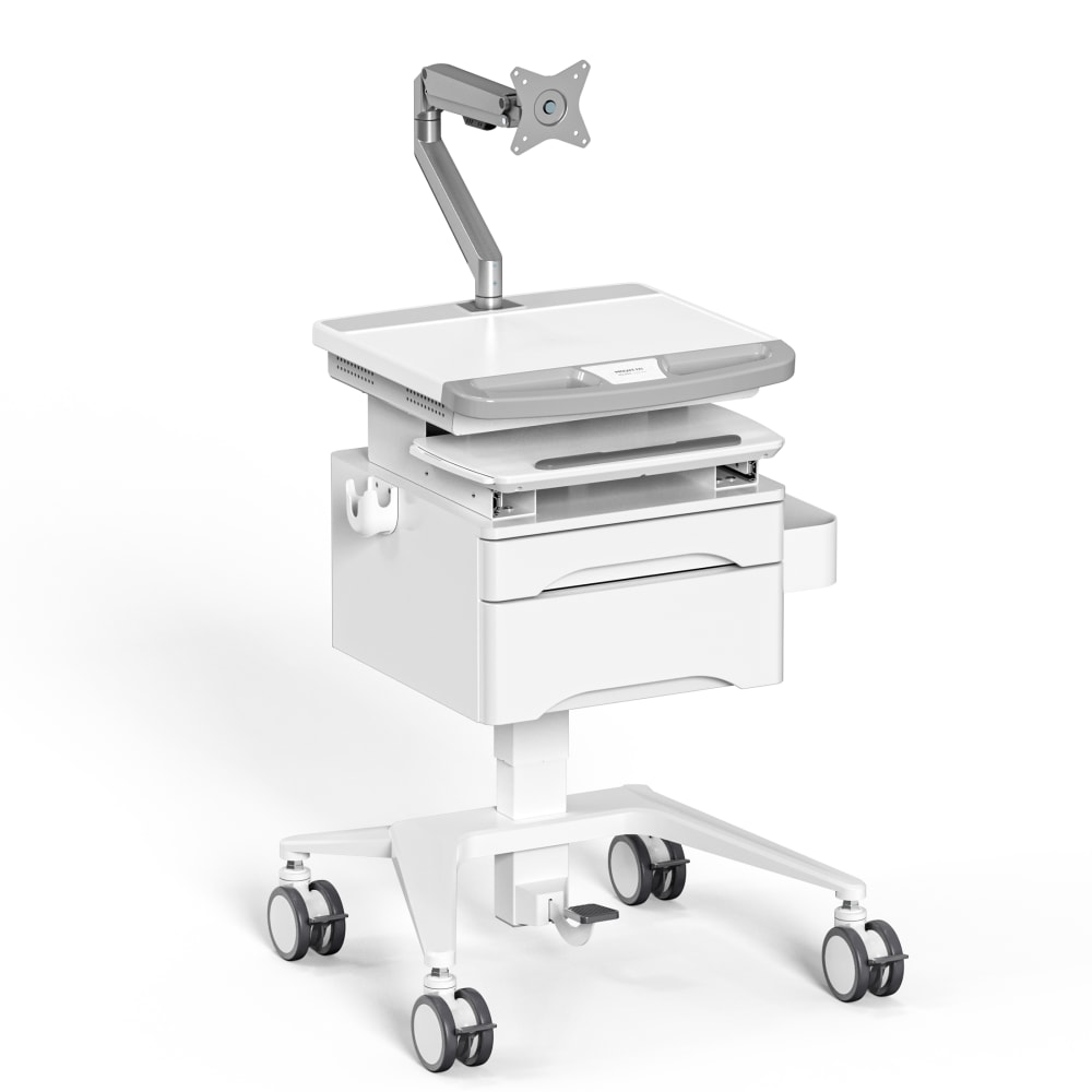 Mount-It! MedHub Mobile Medical Cart Workstation With Drawers And Monitor Arm, 62-5/8inH x 25-5/8inW x 21-3/4inD, White/Gray MPN:MI-16026