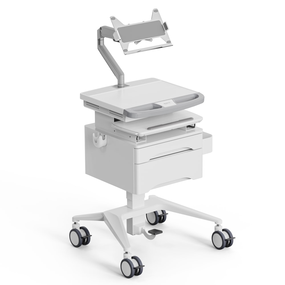 Mount-It! MedHub Mobile Medical Cart Workstation With Drawers And Laptop Arm, White/Gray MPN:MI-16027