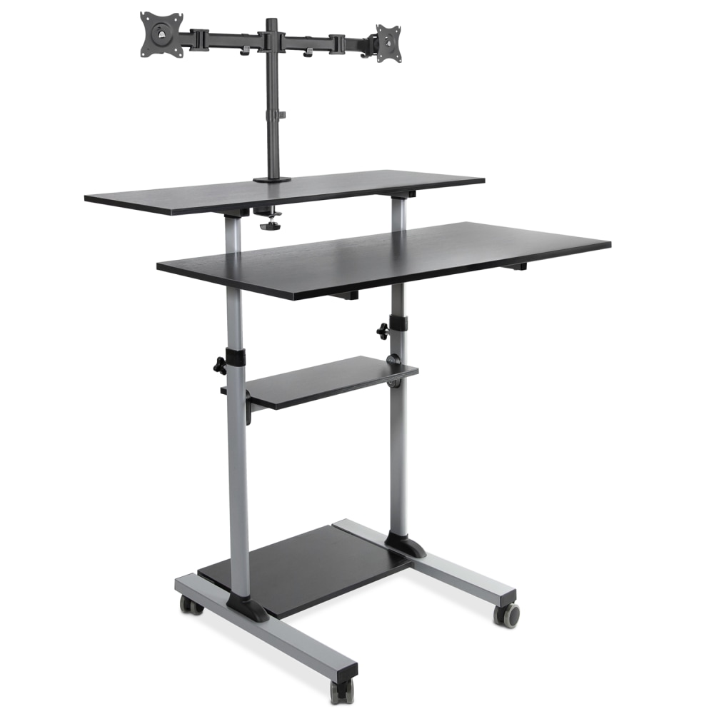 Mount-It! MI-7972 Mobile Standing Desk Workstation, With Dual-Monitor Mount, 72-1/4inH x 39-1/2inW x 26inD, Silver MPN:MI-7972
