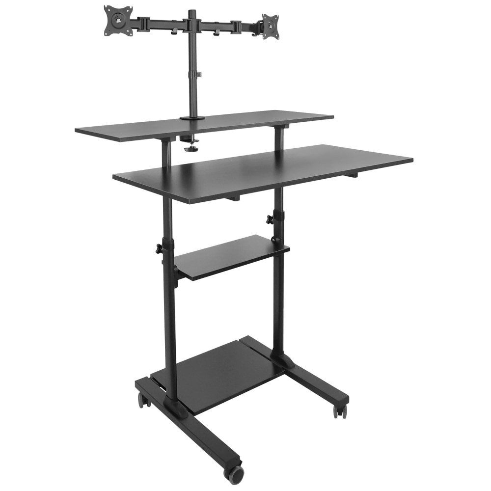 Mount-It! MI-7972 Mobile Standing Desk Workstation, With Dual-Monitor Mount, 72-1/4inH x 39-1/2inW x 26inD, Black MPN:MI-7972B