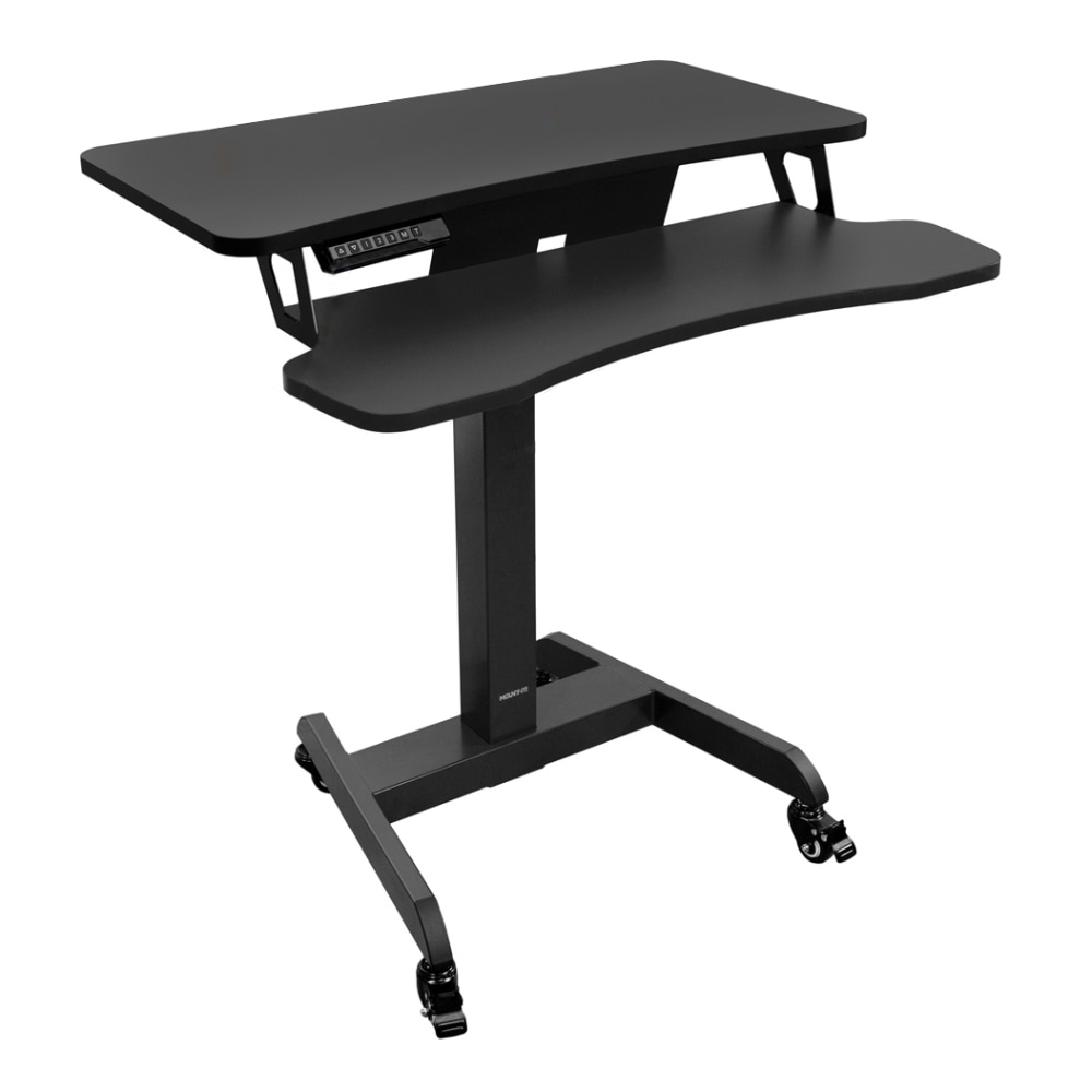 Mount-It! MI-7982 Electric Height-Adjustable Standing Mobile Workstation, 31inH x 31.5inW x 14.75inD, Black MPN:MI-7982