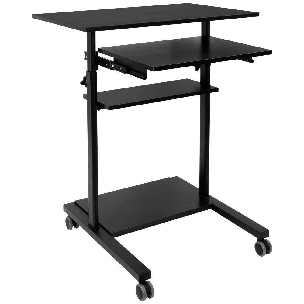 Mount-It! Mobile Standing Desk Workstation With Retractable Keyboard, 55inH x 32inW x 25-3/4inD, Black MPN:MI-7998