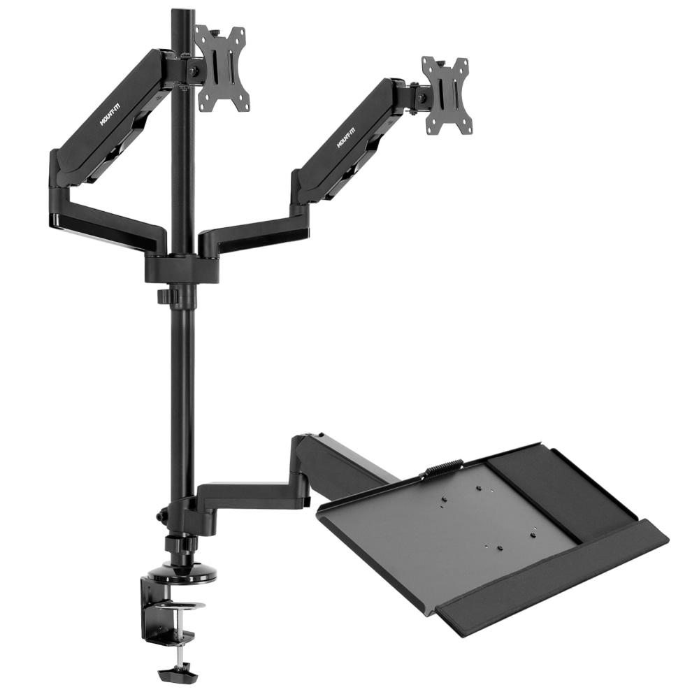 Mount-It! MI-7996 Dual Monitor Sit-Stand Desk Mount With Keyboard Tray, 38inH x 37inW x 27-1/2inL, Black MPN:MI-7996