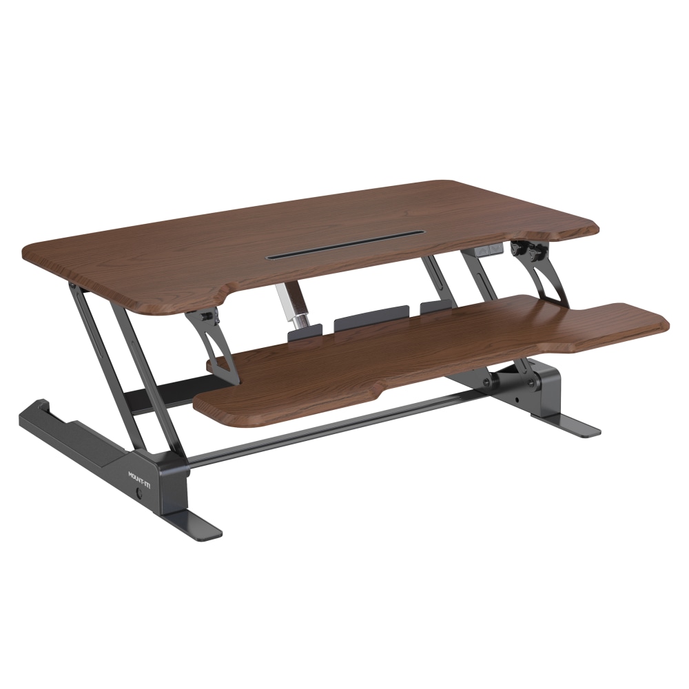 Mount-It! Electric Standing Desk Converter With Adjustable Height And 38inW Desktop, Dark Walnut MPN:MI-8011