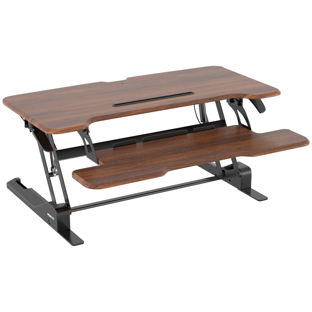 Mount-It! 38inW Standing Desk Converter With Adjustable Height, Brown MPN:MI-15006