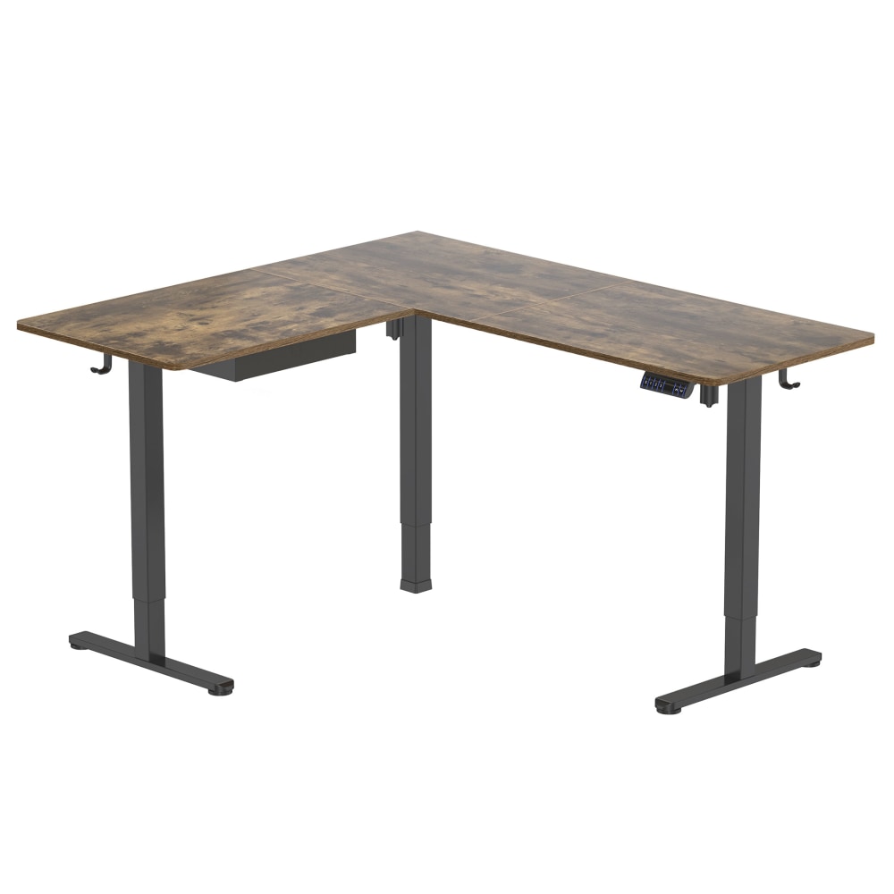 Mount-It! Large Height Adjustable 28.3in and 46.5in Corner Sit-Stand Desk, Brown MPN:MI-15010