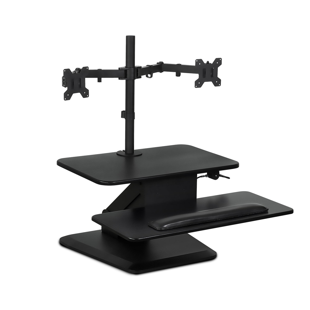 Mount-It! MI-7914 31inW Sit-Stand Standing Desk Converter With Dual Monitor Mount Combo, Black MPN:MI-7914