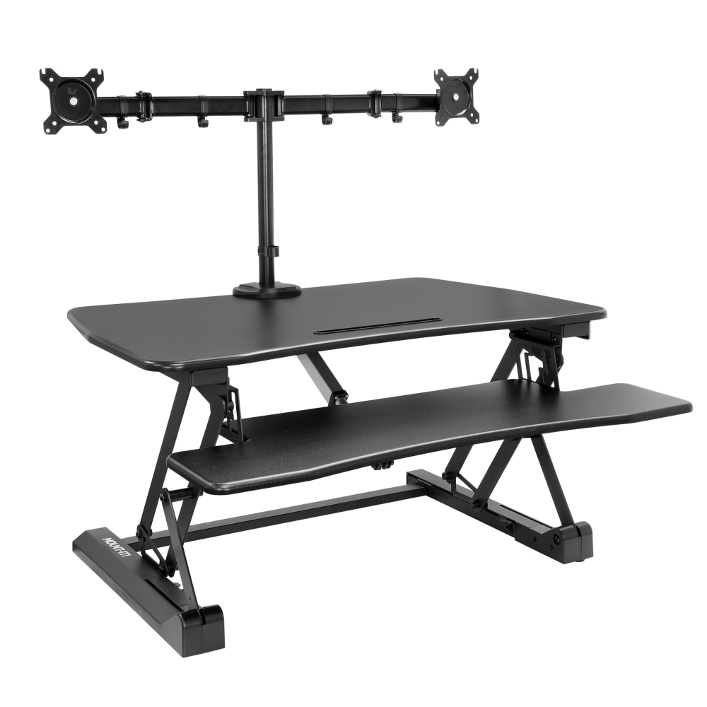 Mount-It! 33inW Electric Adjustable Height Sit-Stand Desk Converter With Dual Monitor Mount, Black MPN:MI-8053