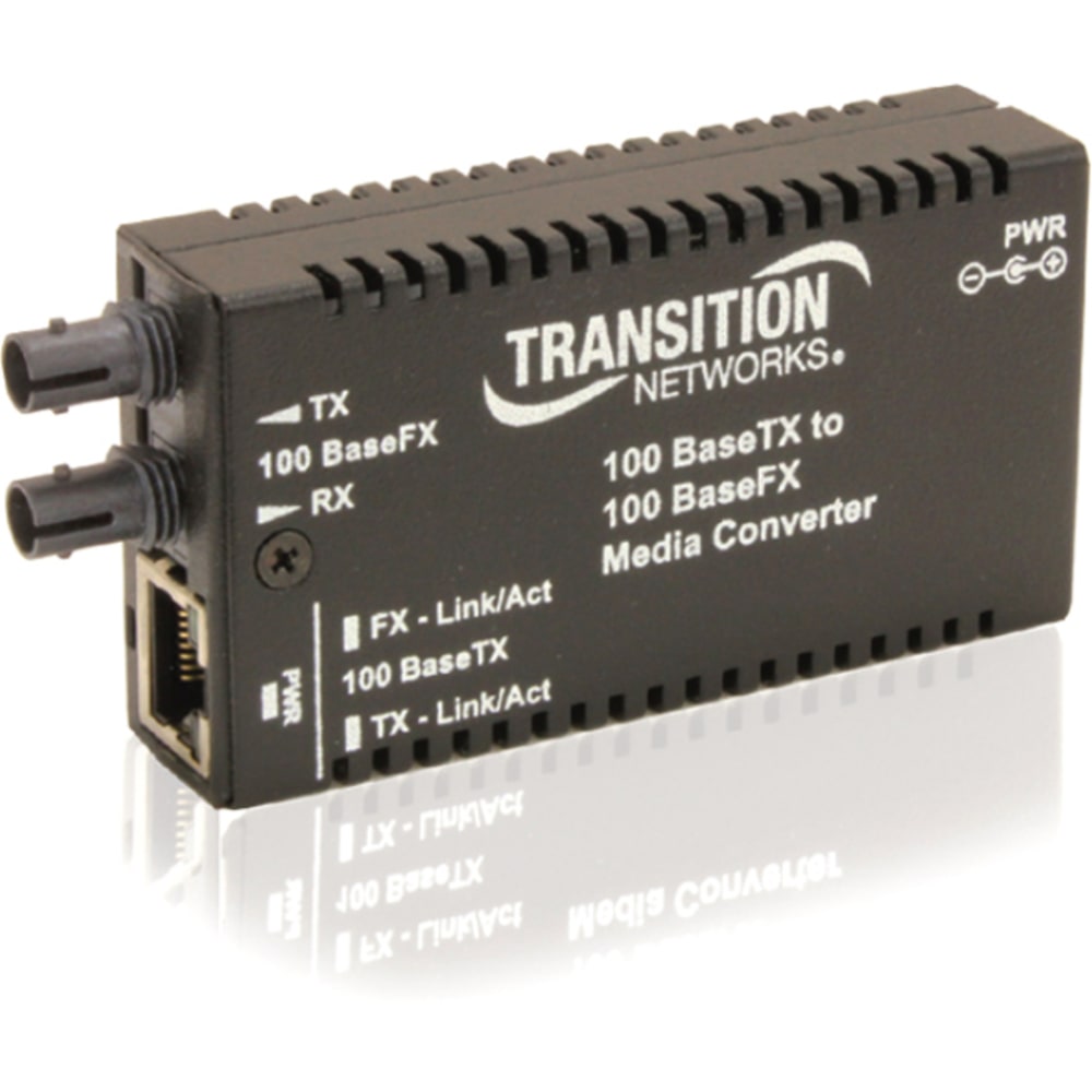 Transition Networks Stand-Alone Mini Fast Ethernet Media Converter - Fiber media converter - 100Mb LAN - 100Base-TX, 100Base-X - RJ-45 / SFP (mini-GBIC) MPN:M/E-TX-FX-01(SFP)-NA
