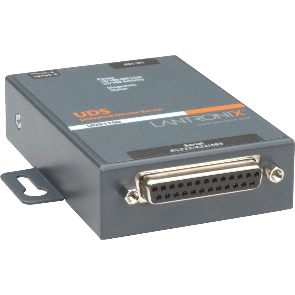 Lantronix One Port Serial (RS232/ RS422/ RS485) to IP Ethernet Device Server - International 110-240 VAC - Convert from RS-232; RS-485 to Ethernet using Serial over IP technology; UL864 Compliant; Wall Mountable; Rail Mountable; One DB-25 Serial Port MPN: