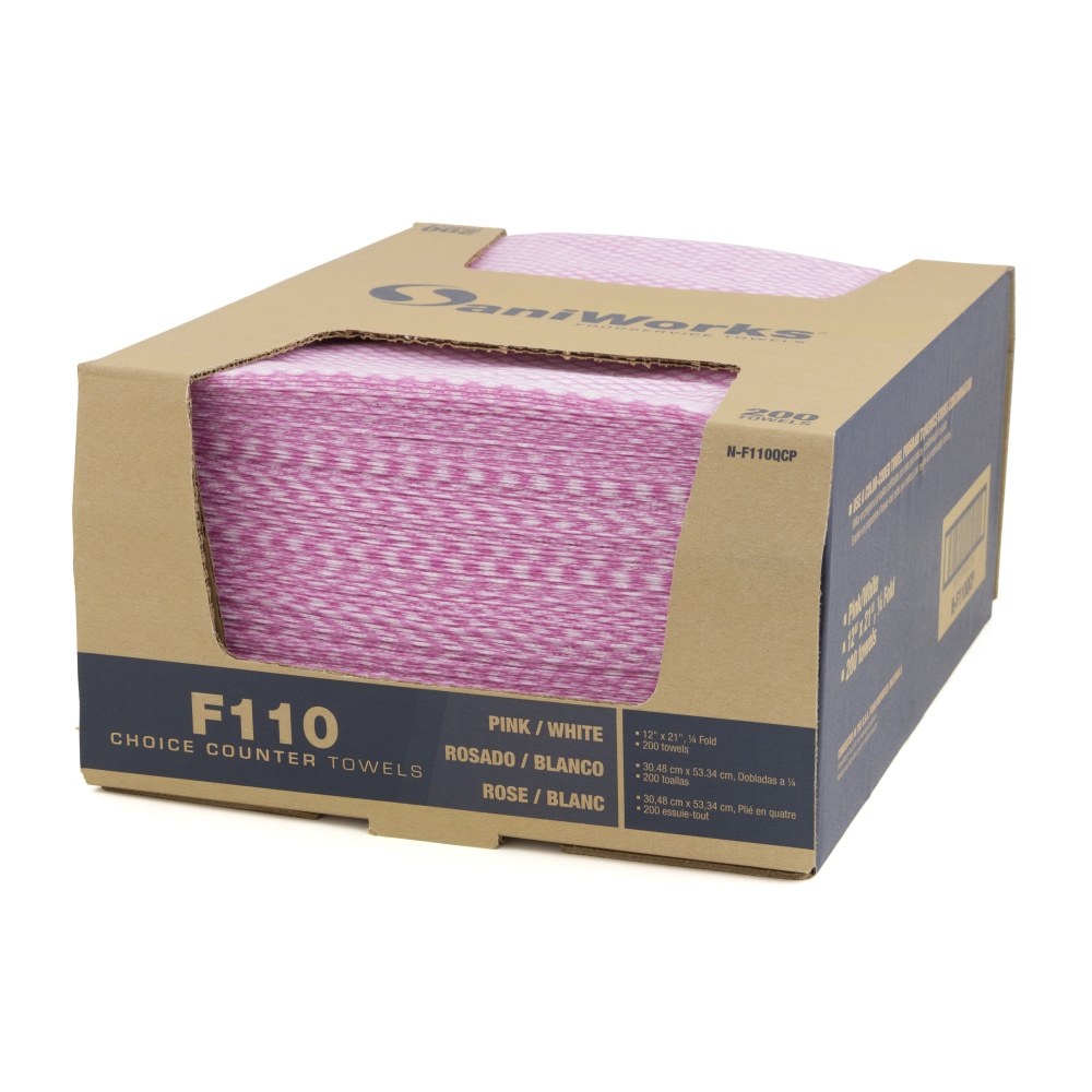 Hospeco SaniWorks Choice Counter Towels, 12in x 21in, Pink/White, Pack Of 200 Towels MPN:N-F110QCP