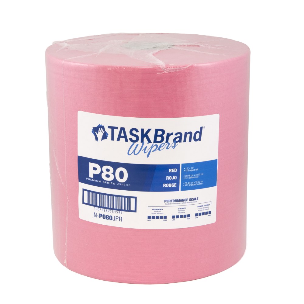 Hospeco TaskBrand P80 Hydrospun Jumbo Roll Wipers, 12-1/4inH x 9-13/16inD, Red, Pack Of 475 Sheets MPN:N-P080JPR