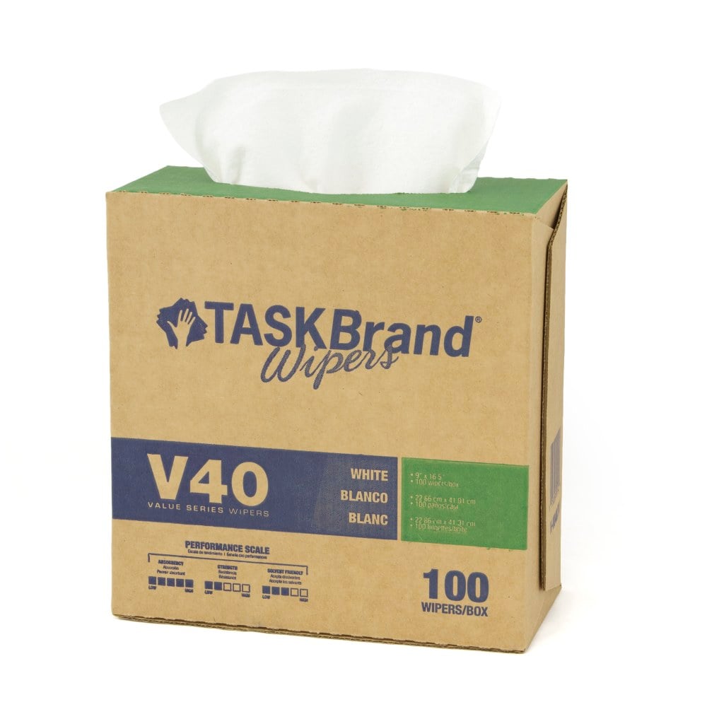 Hospeco TaskBrand V40 DRC Interfold Wipes, 9inH x 16-1/2inD, White, 900 Sheets Per Pack, Case Of 9 Packs MPN:N-V040IDW