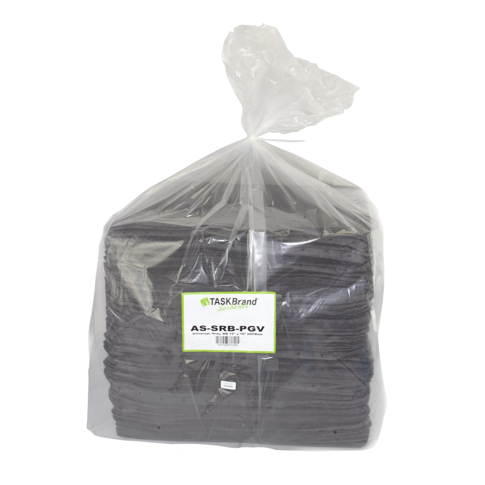 Hospeco TaskBrand Universal Sorbent Pads, 15in x 18in, Gray, Light Duty, Melt Blown, Bale Of 200 Pads MPN:AS-SRB-PGV