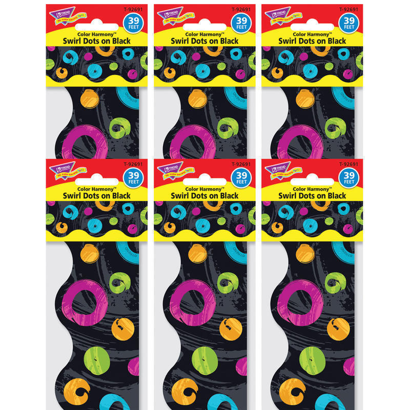 TREND Color Harmony Swirl Dots on Black Terrific Trimmers, 39 Feet Per Pack, 6 Packs MPN:T-92691-6