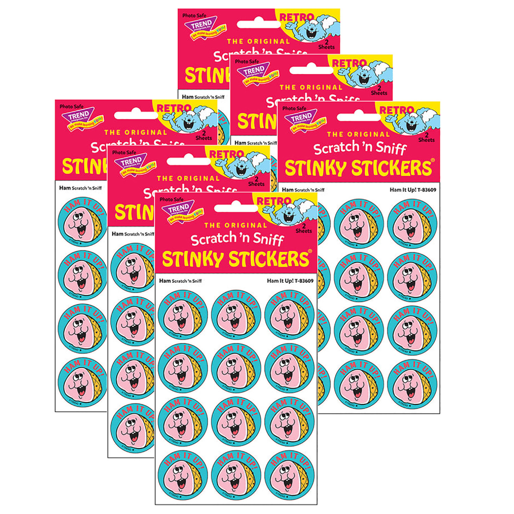 Trend Retro Scratch N Sniff Stinky Stickers, Ham It Up!/Ham, 24 Stickers Per Pack, Set Of 6 Packs MPN:T-83609-6