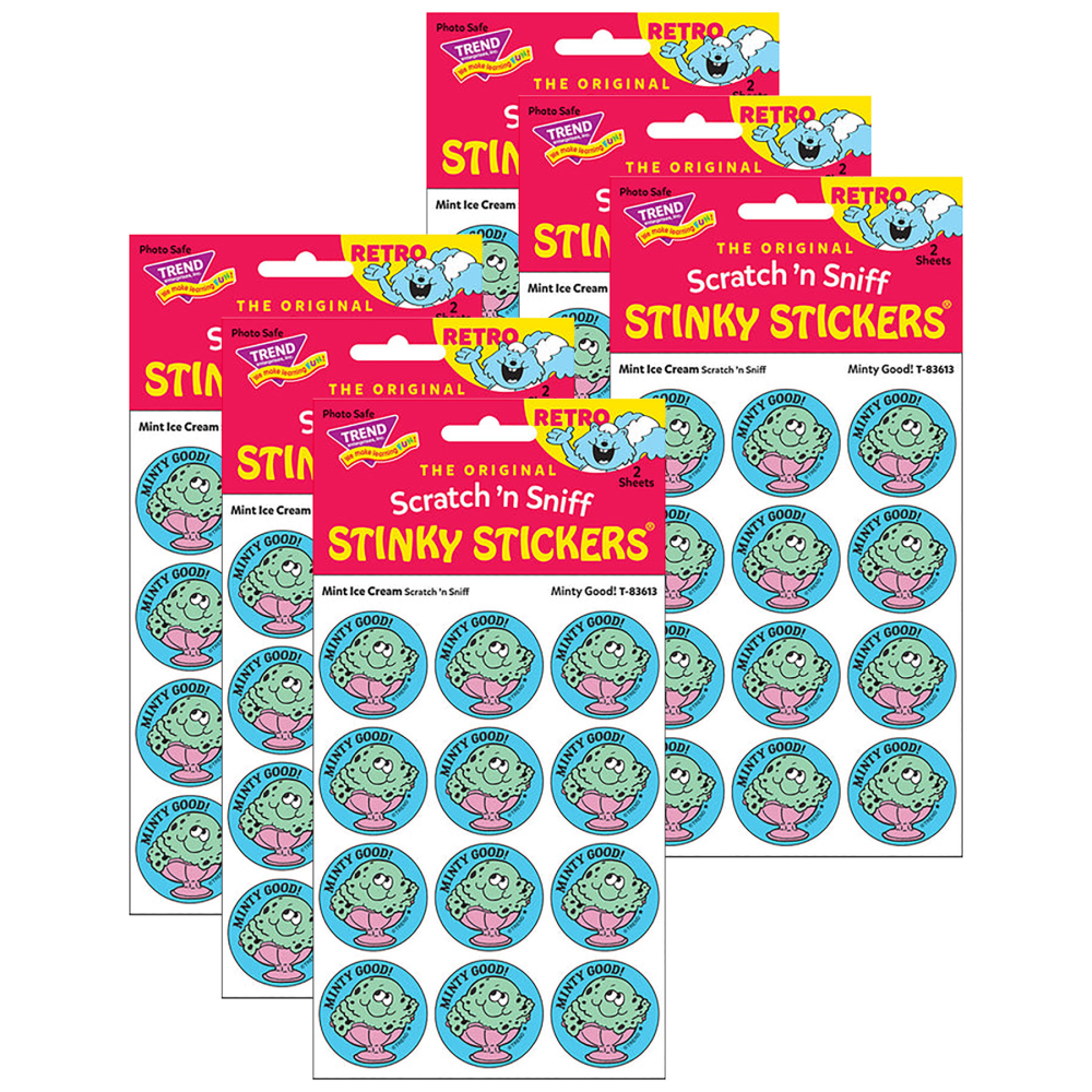 Trend Retro Scratch N Sniff Stinky Stickers, Minty Good!/Mint Ice Cream, 24 Stickers Per Pack, Set Of 6 Packs MPN:T-83613-6