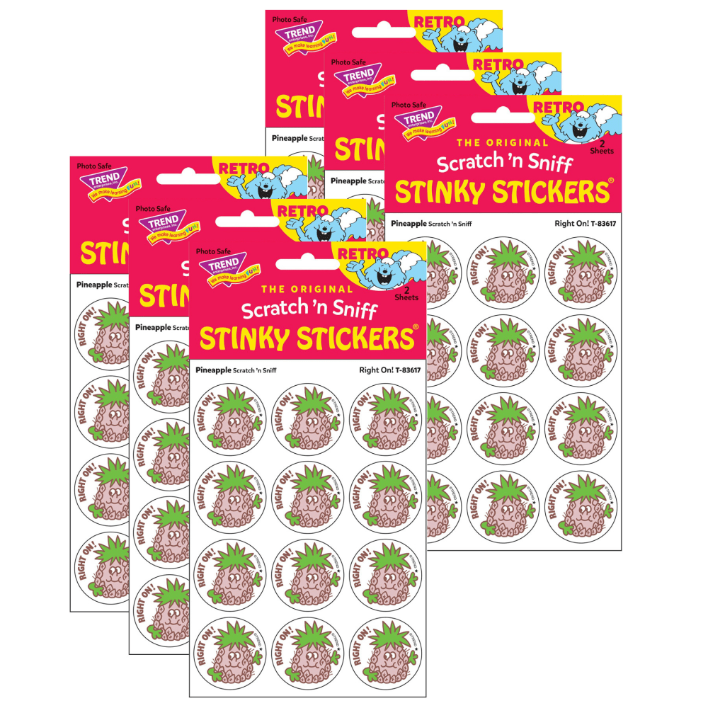 Trend Retro Scratch N Sniff Stinky Stickers, Right On!/Pineapple, 24 Stickers Per Pack, Set Of 6 Packs MPN:T-83617-6