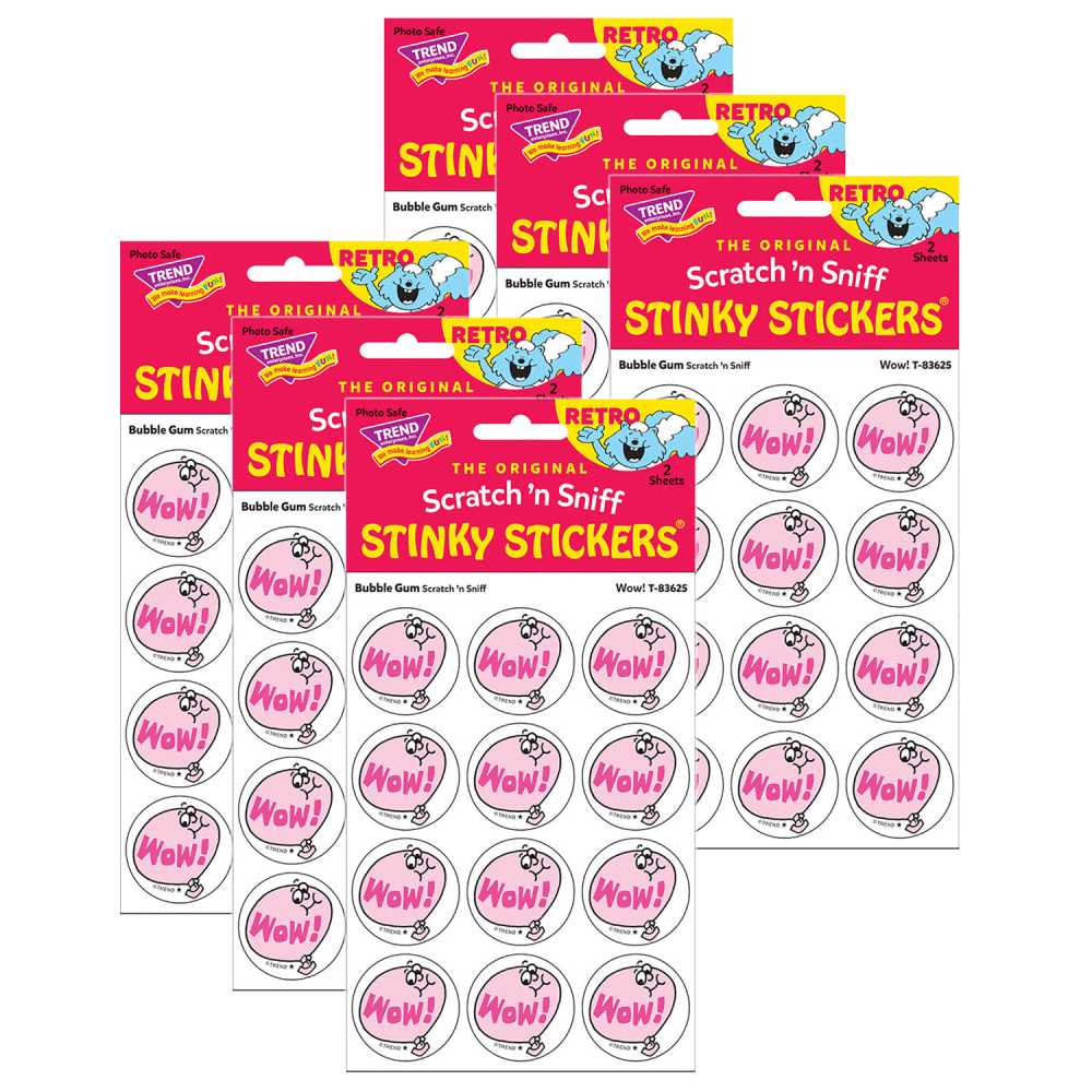 Trend Retro Scratch N Sniff Stinky Stickers, Wow!/Bubblegum, 24 Stickers Per Pack, Set Of 6 Packs MPN:T-83625-6