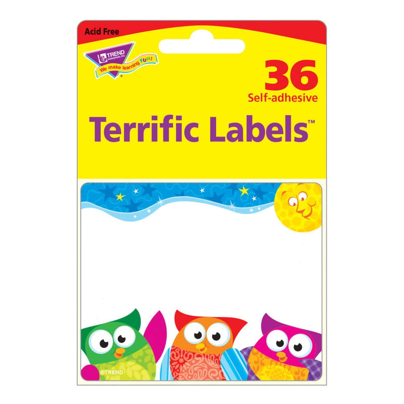 TREND Terrific Labels, 2-1/2in x 3in, Owl-Stars!, Pack Of 36 (Min Order Qty 16) MPN:T68117OD