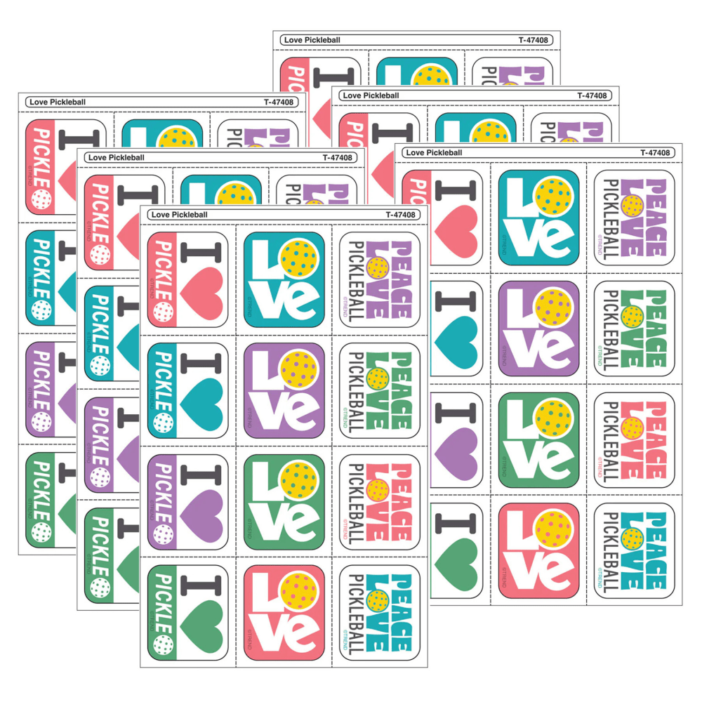 TREND Tear & Share Stickers, Love Pickleball, 60 Per Pack, Set Of 6 Packs MPN:T-47408-6