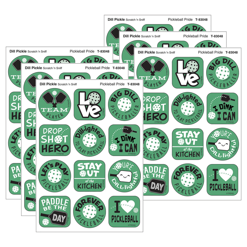 TREND Stinky Stickers, Pickleball DILL-ight, Dill Pickle Scent, 48 Per Pack, Set Of 6 Packs MPN:T-83048-6