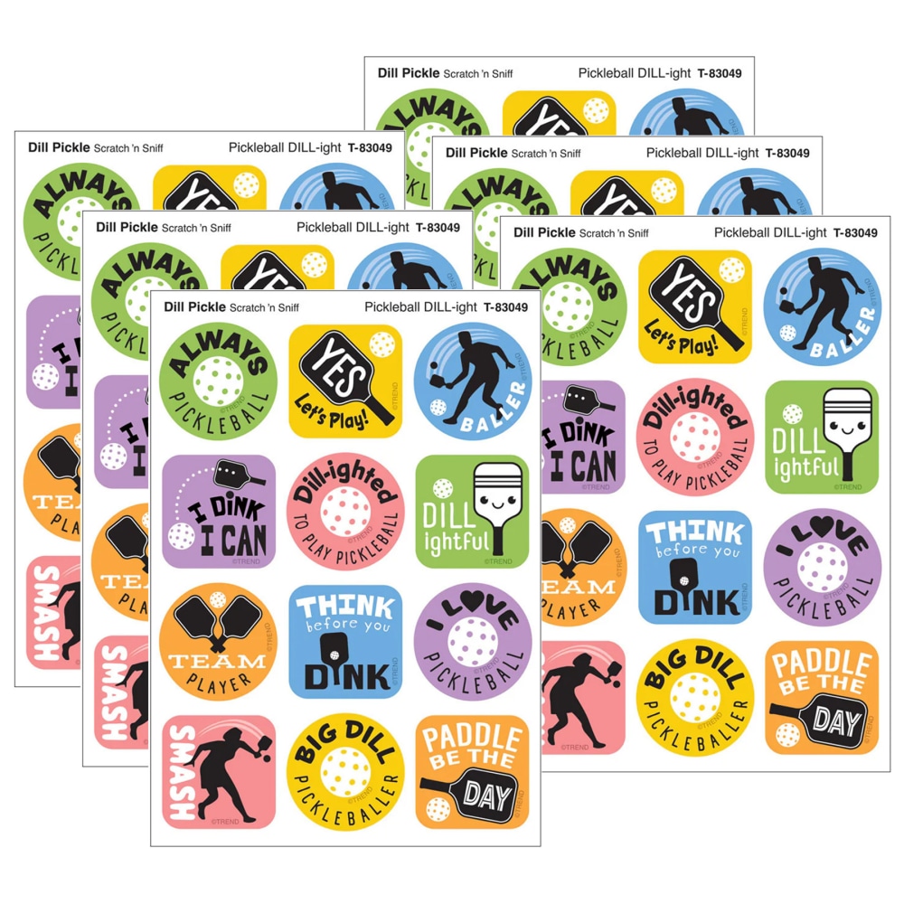 TREND Stinky Stickers, Pickleball Pride, Dill Pickle Scent, 48 Per Pack, Set Of 6 Packs MPN:T-83049-6