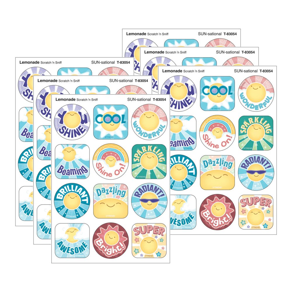 TREND Stinky Stickers, SUN-sational, Lemonade Scent, 48 Per Pack, Set Of 6 Packs MPN:T-83054-6
