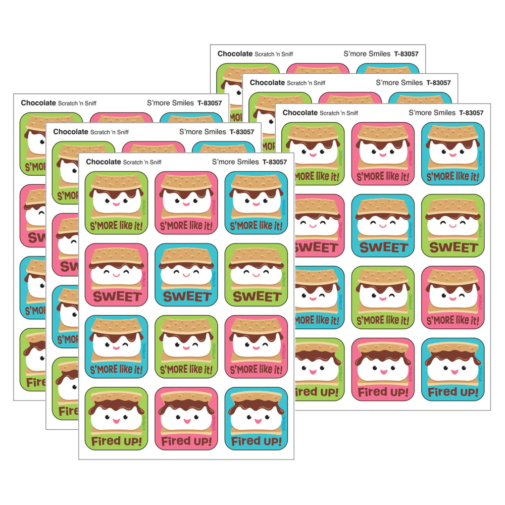 TREND Stinky Stickers, Smore Smiles, Chocolate Scent, 48 Per Pack, Set Of 6 Packs MPN:T-83057-6